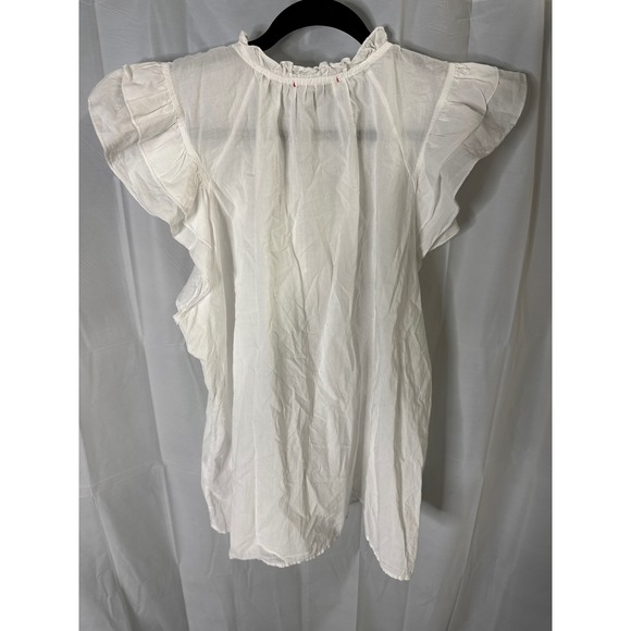 STARK White Ruffled Neck Tie Front Flutter Sleeve Cotton Blouse Top S - Picture 2 of 8